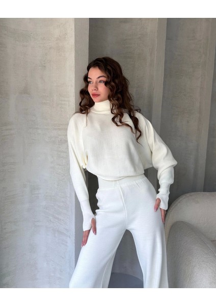 Balıkçı Crop Kazak ve Pantolon Triko Takım modelleri