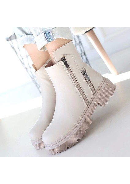 Menta Bej Cilt Fermuar Aksesuarlı Bot fırsatları