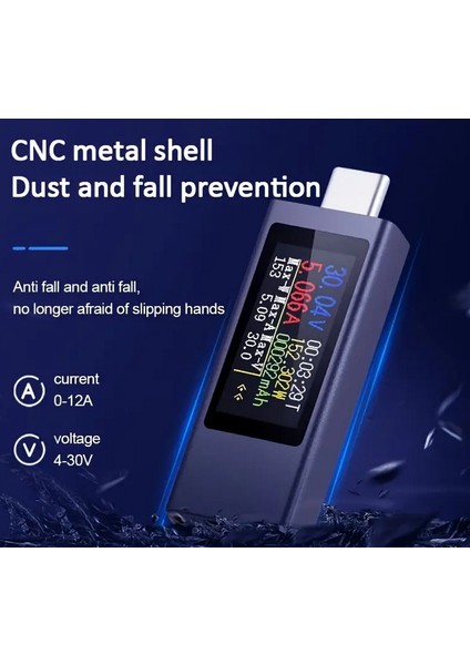 KWS-2302C Tip-C Multimetre, Dijital Gerilim & Akım Test Cihazı, 4-30V 0-12A, Endüstriyel Sınıf, Metal Konstrüksiyon, Şok Önlü, USB Güçlü, 1% Hassasiyet
