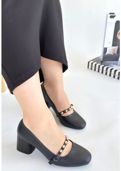 Tino Siyah Cilt Topuklu Ayakkabı