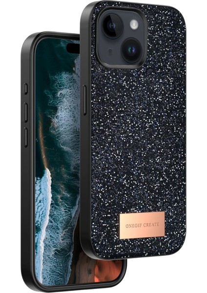 Apple iPhone 15 Bright Simli Kapak - Siyah