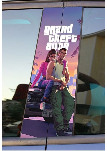 Gta Grand Theft Auto Baskılı Araç Kapı Direk Kaplama Folyo Sticker 2'li (Sağ&sol)