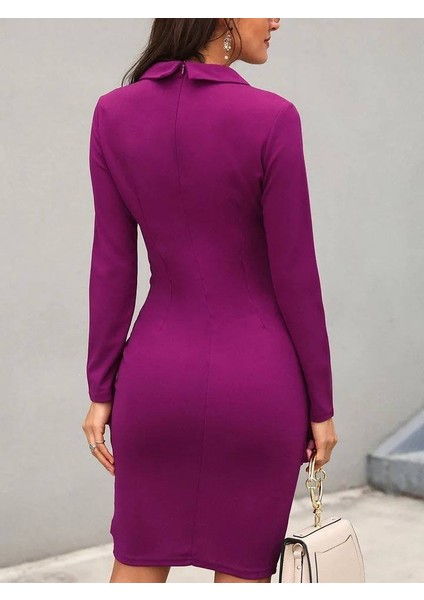 Kadın Ceket Yaka Düğme Detaylı Atlas Kumaş Elbise