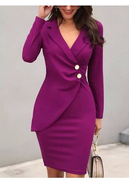 Kadın Ceket Yaka Düğme Detaylı Atlas Kumaş Elbise fiyatları