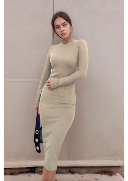 Kadın Yarım Balıkçı Yaka Süet Kumaş Fırsat Ürün Midi Boy Elbise fiyatları