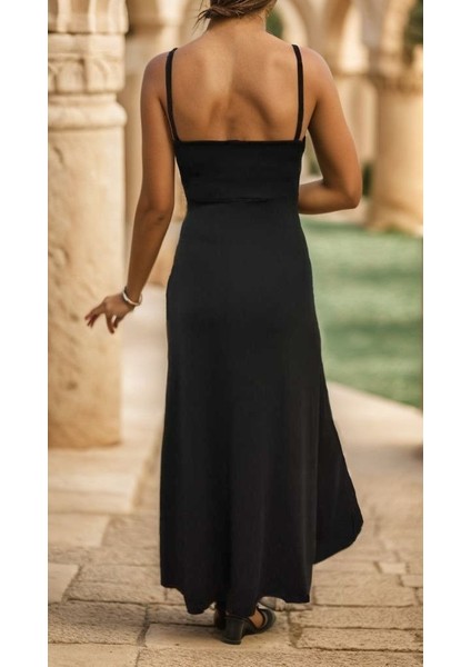 Kadın Ip Askılı Dekolteli Yırtmaç Detay Krep Elbise indirimleri