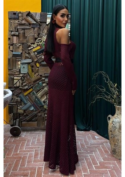 Saten Kuşaklı Ajurlu Triko Elbise 2847 fırsatları