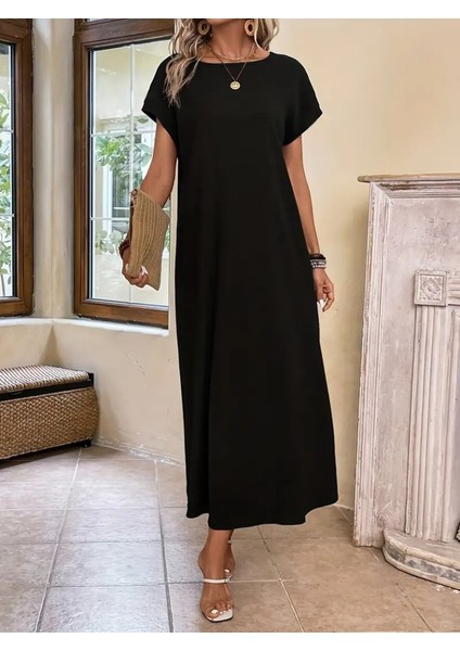 Kadın Uzun Kollu Yakası Açık Viskon Elbise fırsatları