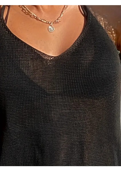 Kadın Eteği Büzgü Detay Boyundan Bağlamalı Mini Triko Pareo fırsatları