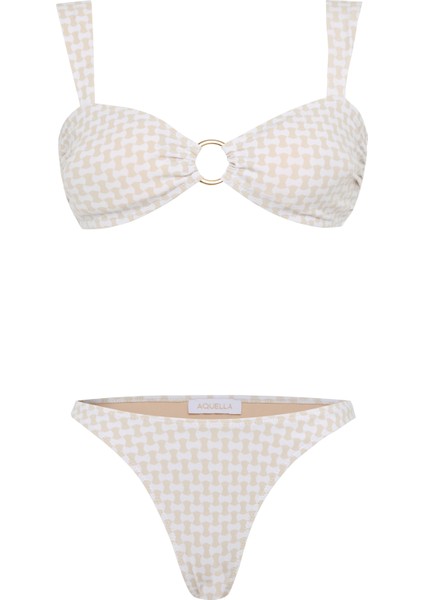 Tokalı Geniş Askılı Desenli Straplez Bikini