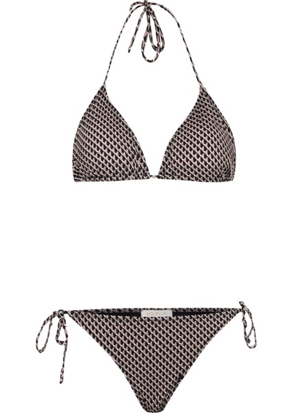 Desenli Arkası Büzgülü Üçgen Bikini