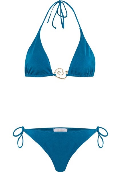 Aksesuarlı Petrol Uzun Üçgen Bikini Takım