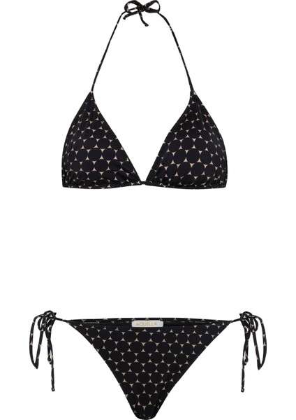 Desenli Arkası Büzgülü Üçgen Bikini