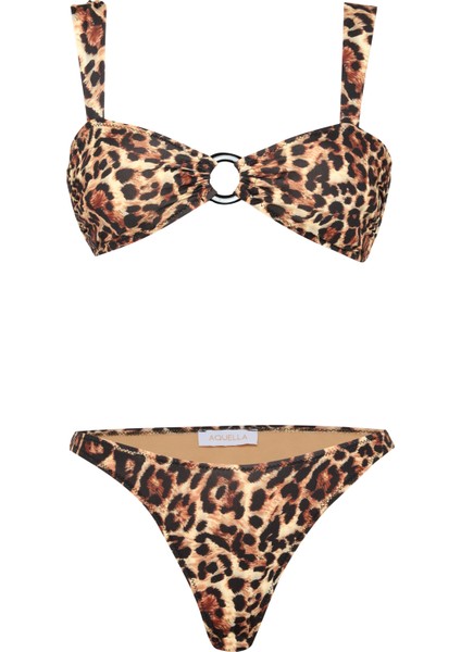 Tokalı Geniş Askılı Desenli Straplez Bikini