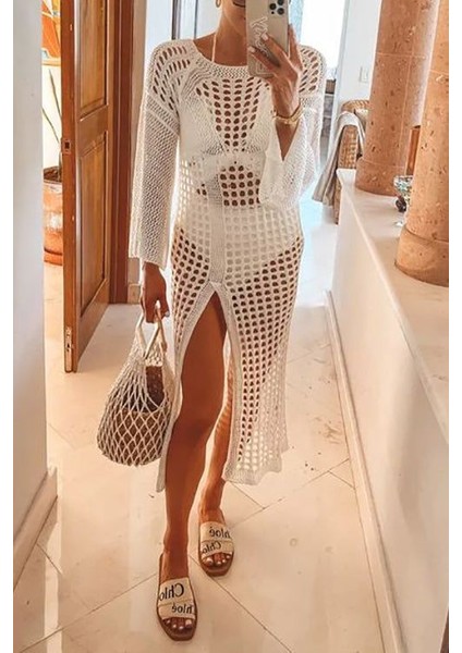 Kadın Yarasa Kol Triko Maxi Boy Pareo