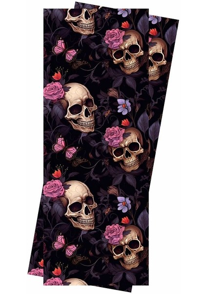 Çiçekli Kuru Kafa Baskılı Araç Kapı Direk Kaplama Folyo Sticker 2'li (Sağ&sol) modelleri