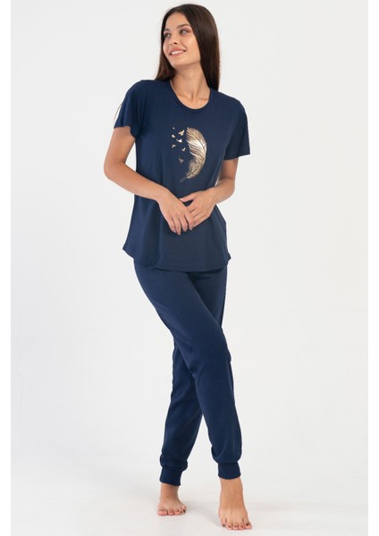 Pamuklu Kadın Kısa Kol Pijama Takım , 405189