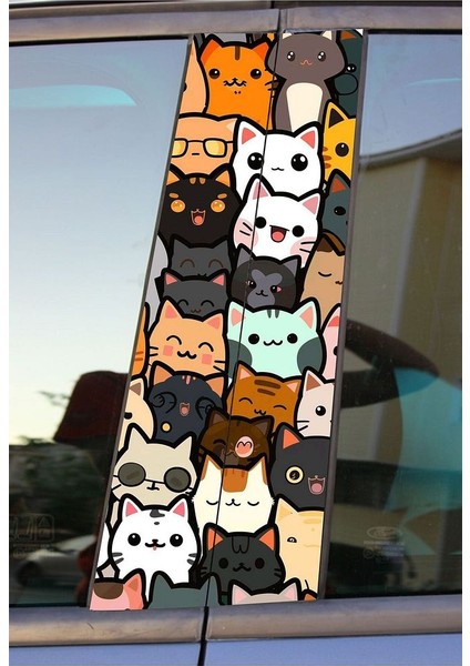 Çılgın Kediler Baskılı Araç Kapı Direk Kaplama Folyo Sticker 2'li (Sağ&sol)
