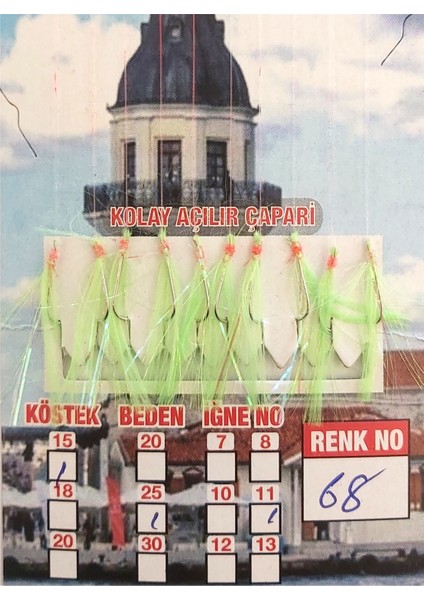Istavrit Çaparisi Uv-Glow Simli 10 Iğneli Kolay Açılan Çapari 0.25MM Beden x 0.15MM Köstek 68