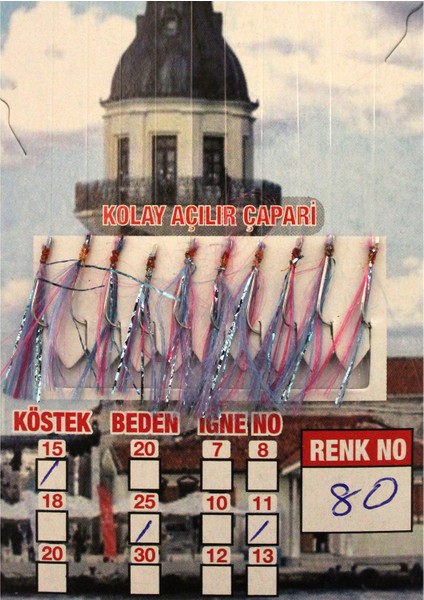 Istavrit Çaparisi Uv-Glow Simli 10 Iğneli Kolay Açılan Çapari 0.25MM Beden x 0.15MM Köstek 80