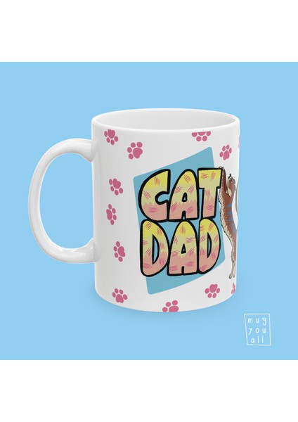 Cat Dad Yazılı Kedi Babası Kedi Sever Temalı Porselen Hediyelik Kahve Kupası