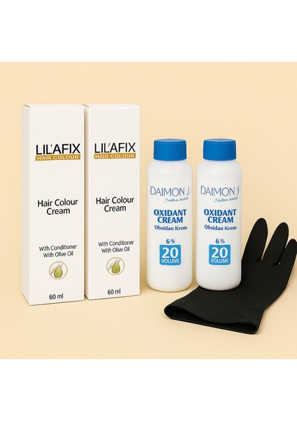 Lıl'afıx 2’li 6/77 Sıcak Çikolata Profesyonel Saç Boya Kremi 60 ml + 2'li %6 (20)Oksidan Krem Seti