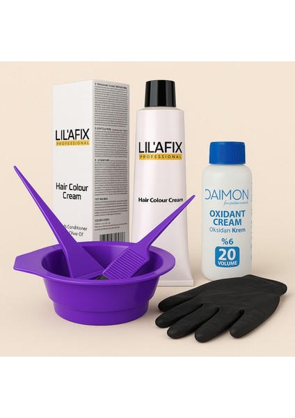 Lıl’afıx 8/3 Bal Köpüğü Profesyonel Saç Boya Seti %6 (20 V)Oksidan+Karıştırma Kabı+Fırça Yeni Sezon