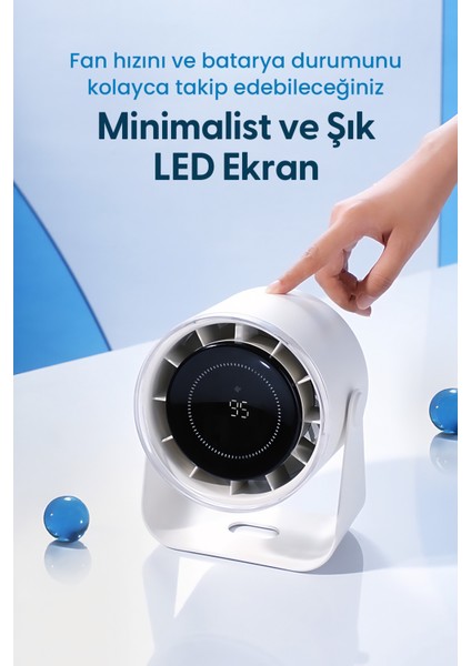 Airflow AF02 Yeni Nesil Şarjlı Turbo Masa Fanı, Ultra Güçlü Hava Akışı, 100 Kademeli, 16X19CM