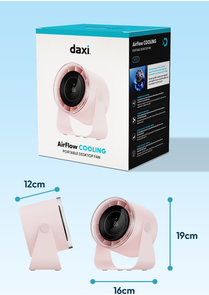 Airflow AF02 Yeni Nesil Şarjlı Turbo Masa Fanı, Ultra Güçlü Hava Akışı, 100 Kademeli, 16X19CM