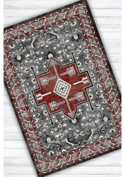 Otantik Kilim Desenli Bordo Gri Halı Dijital Baskılı Dokuma Kaymaz Tabanlı Yıkanabilir Antialerjik Yazlık Halısı modelleri