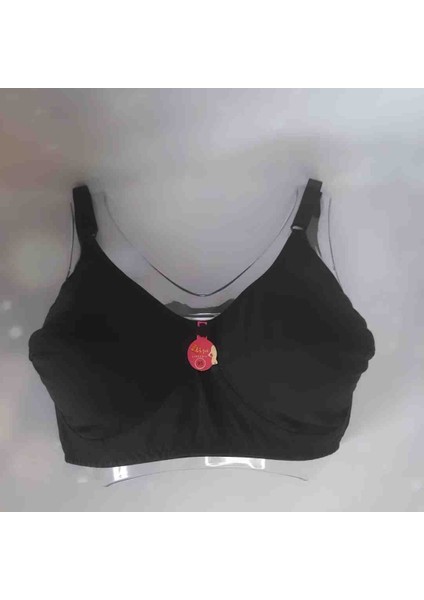 Siyah Büyük Beden Penye Desteksiz Balensiz Rahat Kullanışlı Kadın Sütyen%50 Polyester %50 Cotton Pamuk Iç Kısmı %70 Cotton %30 Polyester