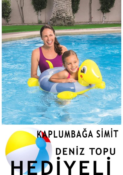 Kaplumbağa Şekilli Deniz Havuz Simidi 61 cm Deniz Topu Hediyeli / Bestway Turtle Swim Ring