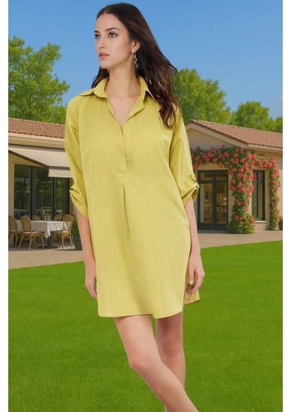 Kadın Yazlık Pamuklu Mini Elbise V Yaka Truvakar Kol Şık Plaj Modası Dayanıklı Malzeme