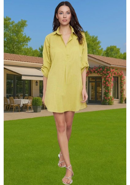 Kadın Yazlık Pamuklu Mini Elbise V Yaka Truvakar Kol Şık Plaj Modası Dayanıklı Malzeme fiyatları