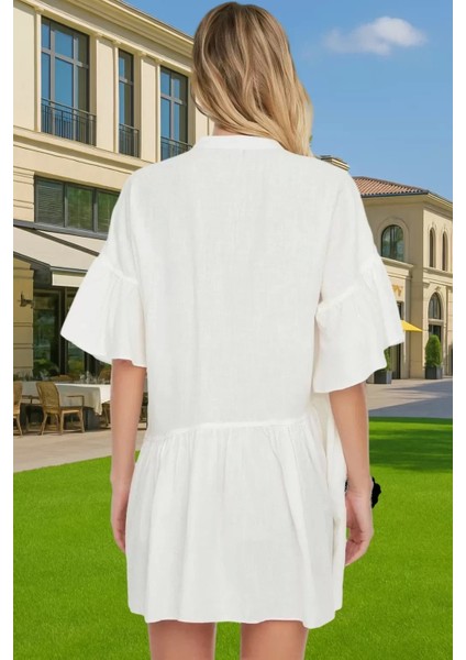 Kadın A Line Flamlı Pamuk Mini Elbise Yazlık Plaj Stili Modern Stil Dayanıklı Malzeme Seçkin Malzeme