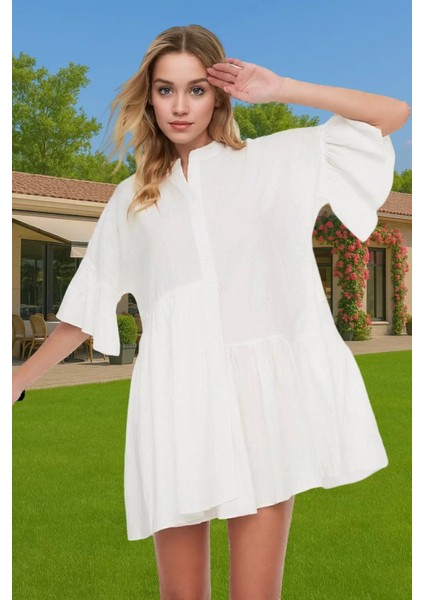 Kadın A Line Flamlı Pamuk Mini Elbise Yazlık Plaj Stili Modern Stil Dayanıklı Malzeme Seçkin Malzeme fiyatları