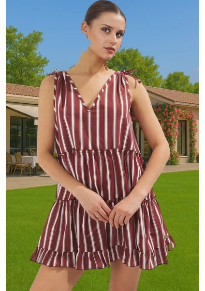 Pamuklu V Yaka Mini Elbise Geniş Kalıp Fırfırlı Yazlık Elbise Şık Görünüm Dayanıklı Malzeme fiyatları