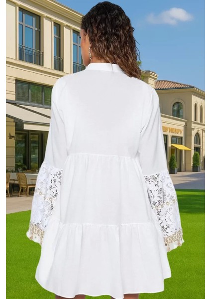 Nefes Alan Pamuklu Dantelli Plaj Mini Elbisesi V Yaka Yazlık Özel Tasarım Dayanıklı Malzeme modelleri