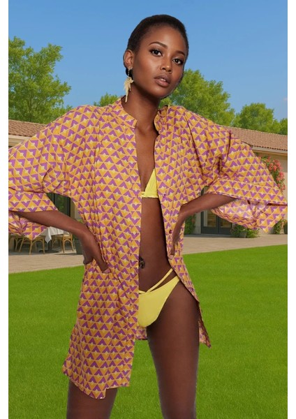 Kadın Yazlık Mini Pamuklu Plaj Elbisesi V Yaka Çiçek Desenli Konforlu Kesim Kaliteli Işçilik