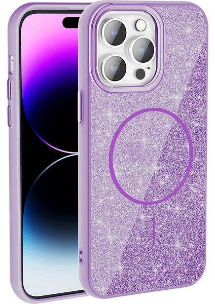 Apple iPhone 14 Pro Max Uyumlu Kılıf M-Safe Şarj Özellikli Parlayan Simli Zore Okso Kapak
