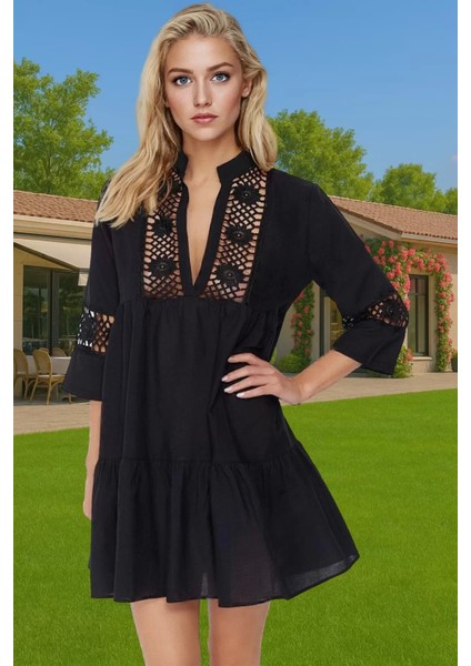 Kadın %100 Pamuk Dantelli Mini Plaj Elbisesi Rahat Yazlık Özel Tasarım Şık Görünüm Uzun Ömürlü fiyatları