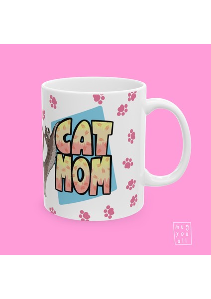 Cat Mom Yazılı Kedi Annesi Kedi Sever Temalı Porselen Hediyelik Kahve Kupası modelleri