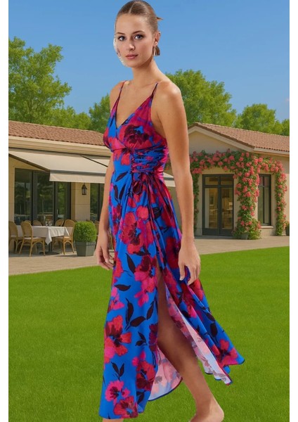 Yazlık Şık Çiçekli Maxi Plaj Elbisesi Rahat Viskoz Kumaş Uzun Ömürlü Mükemmel Uyum Dayanıklı Malzeme fiyatları