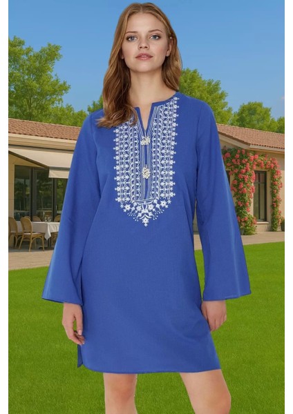 Kadın Şık Nakışlı Uzun Kollu Pamuklu Plaj Elbisesi Özel Tasarım Profesyonel Görünüm Kaliteli Işçilik fiyatları