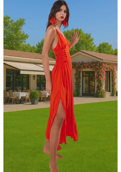 Yazlık Şık Çiçekli Maxi Plaj Elbisesi Rahat Viskoz Kumaş Uzun Ömürlü Mükemmel Uyum Dayanıklı Malzeme