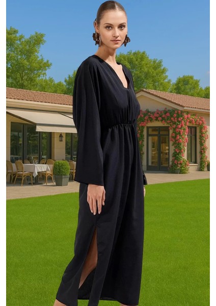 Şal Yaka Maxi Dokuma Elbise Tek Kol Yırtmaçlı Plaj Modası Konforlu Kesim Uzun Ömürlü fırsatları