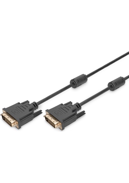 DVI Bağlantı Kablosu, Dvı-D (24+1) Erkek &lt;=>&gt; Dvı-D (24+1) Erkek, 2x Ferrit, 5 Metre, Dvı-D Dual Link, Siyah Renk&lt;br&gt; digitus DVI Connection Cable, Dvı(24+1), 2x Ferrit M/m, 5.0m,