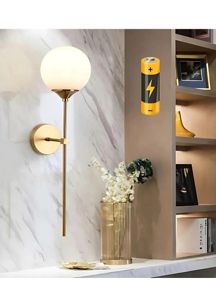 Eskitme Modern Tasarım Pilli Aplik Kablosuz Tak Çalıştır Aç Kapa Butonlu Beyaz Opal Camlı Aplik