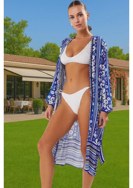 Şifon Kumaşlı Çiçek Desenli Kuşaklı Plaj Elbisesi Uzun Ömürlü Trend Tasarım Kaliteli Işçilik fırsatları