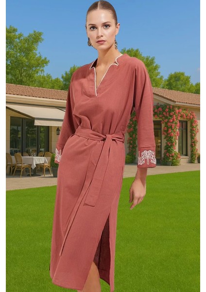 Kadın Şık Plaj Elbisesi Pamuklu Dokuma Midi Boy Tek Kol Mükemmel Uyum Yüksek Kalite Özel Tasarım